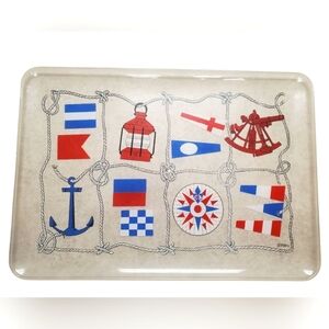Vntg Stotter Nautical Rope Tray. 18x12". Clear Acrylic w/ Red, White, and Blue